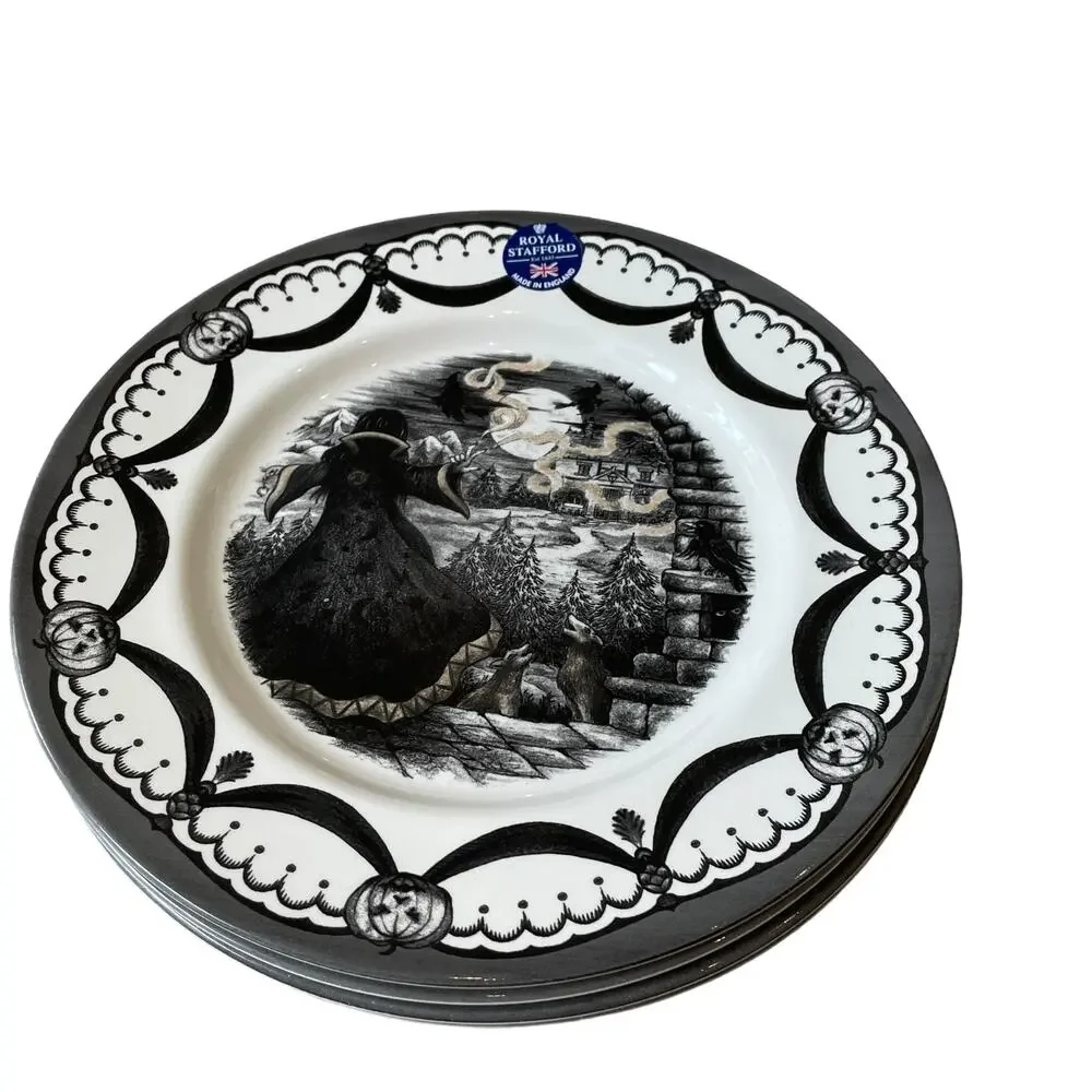 Royal Stafford Halloween Wicked Witch Salad Plates 8.5in Porcelain Set of 2 New